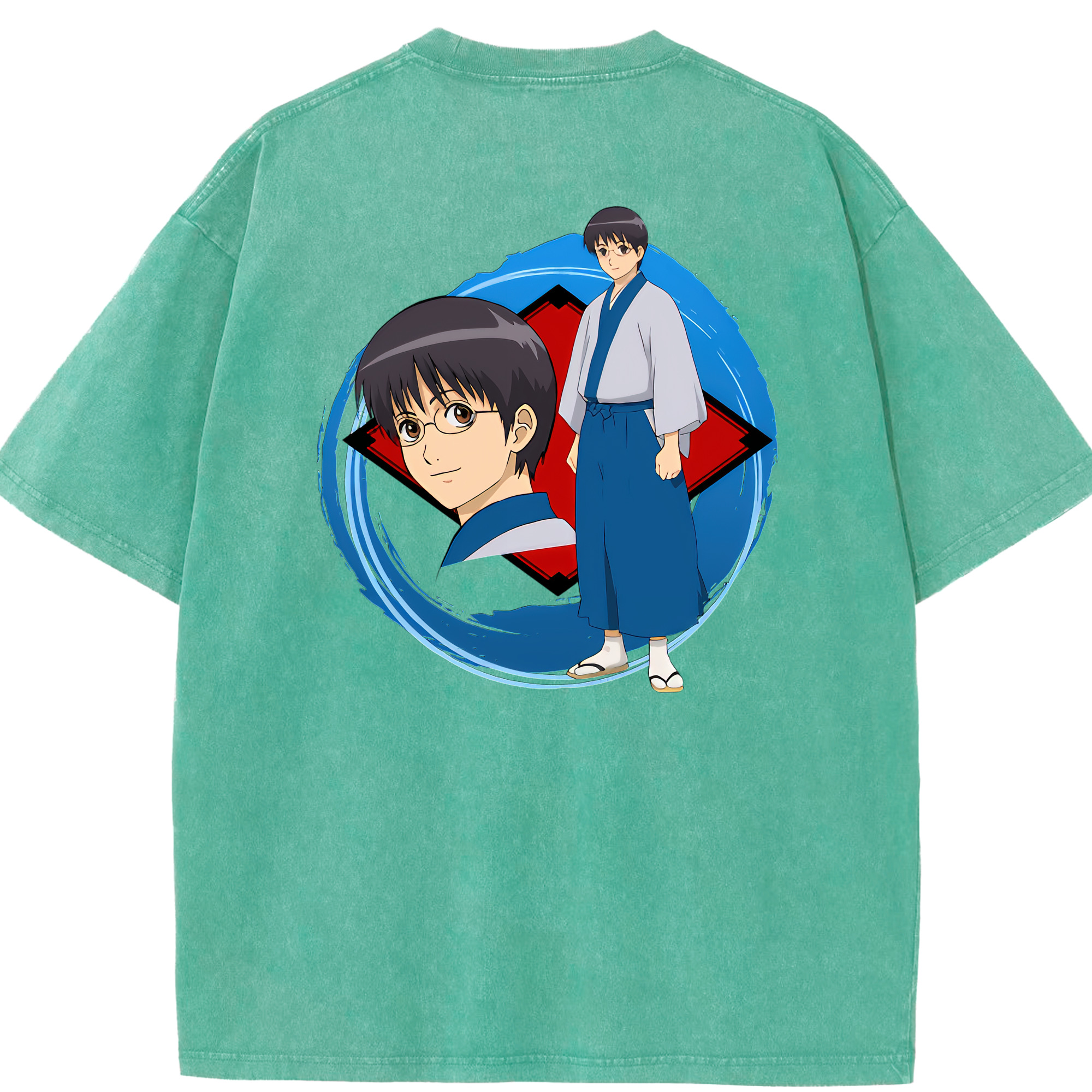 （画像用） ぎんたま 坂田銀時（さかたぎんとき） 神楽 志村新八（しむら しんぱち） GINTAMA Sakata Gintoki Kagura Shimura Shinpachi 綿100% ヴィンテージ風 半袖Tシャツ（背面プリント）